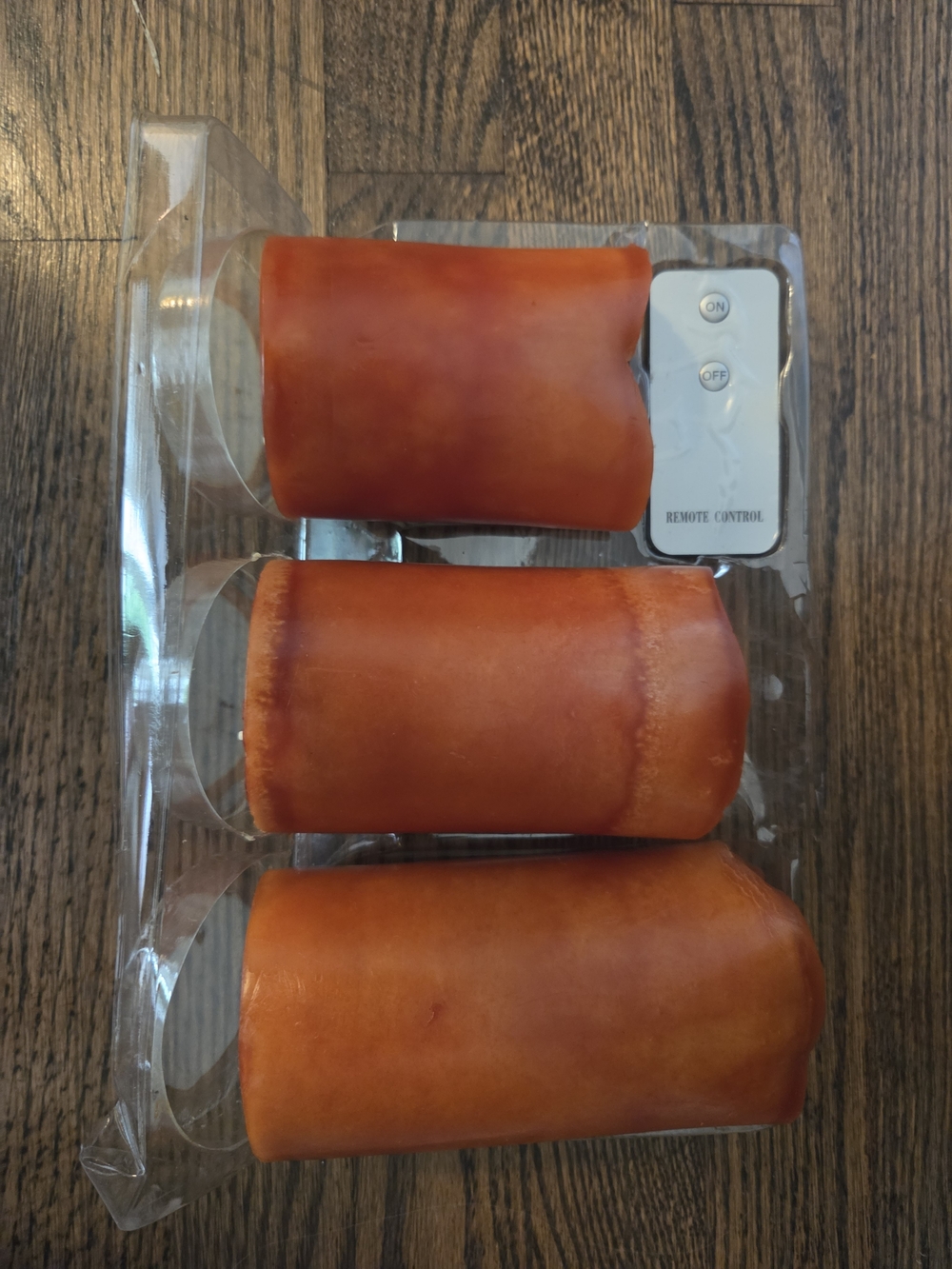 Flameless Orange LED Pillar Candle Set with Remote - 3-Pack
